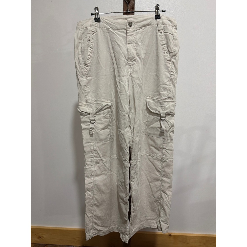American Eagle Cream Beige Wide Leg Cargo Pants Lyocell Stretch Safari Women 6